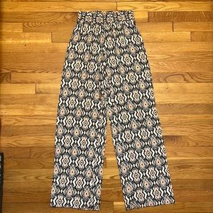 Black/pink/white Aztec wide leg pants